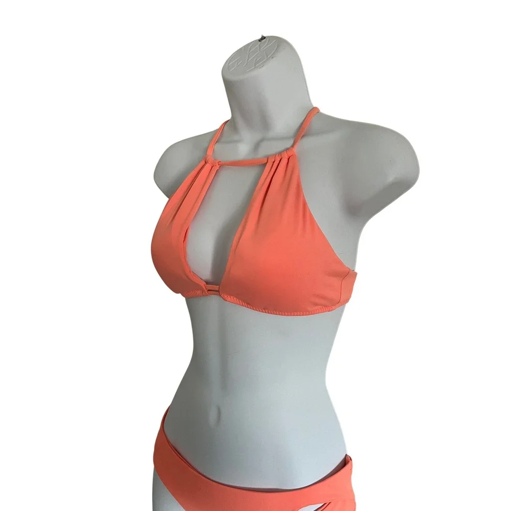 BECCA Coral High Neck Keyhole‎ Cutout Bikini Set